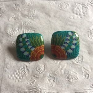 Peacock Square Earrings